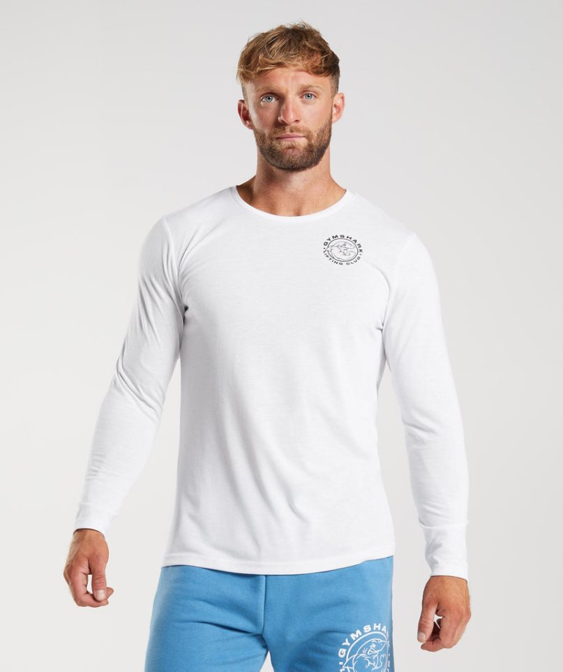 Koszulki Gymshark Legacy Long Sleeve Męskie Białe | PL 758OFE